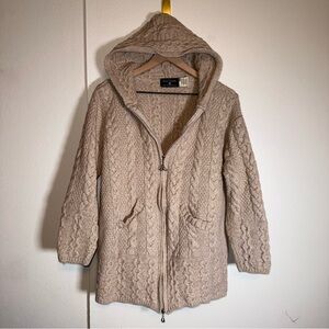 THE IRISH STORE merino wool zip up cable knit Celtic knot fisherman’s sweater XL